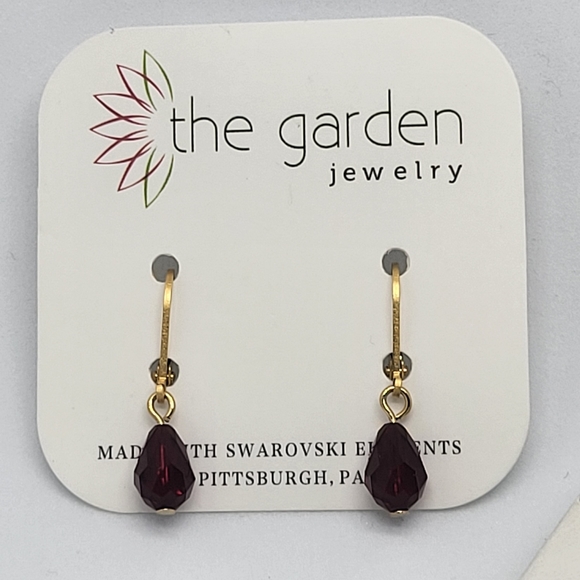 Ruby Red Swarovski Crystal Drop Dangle Earrings - Picture 2 of 6